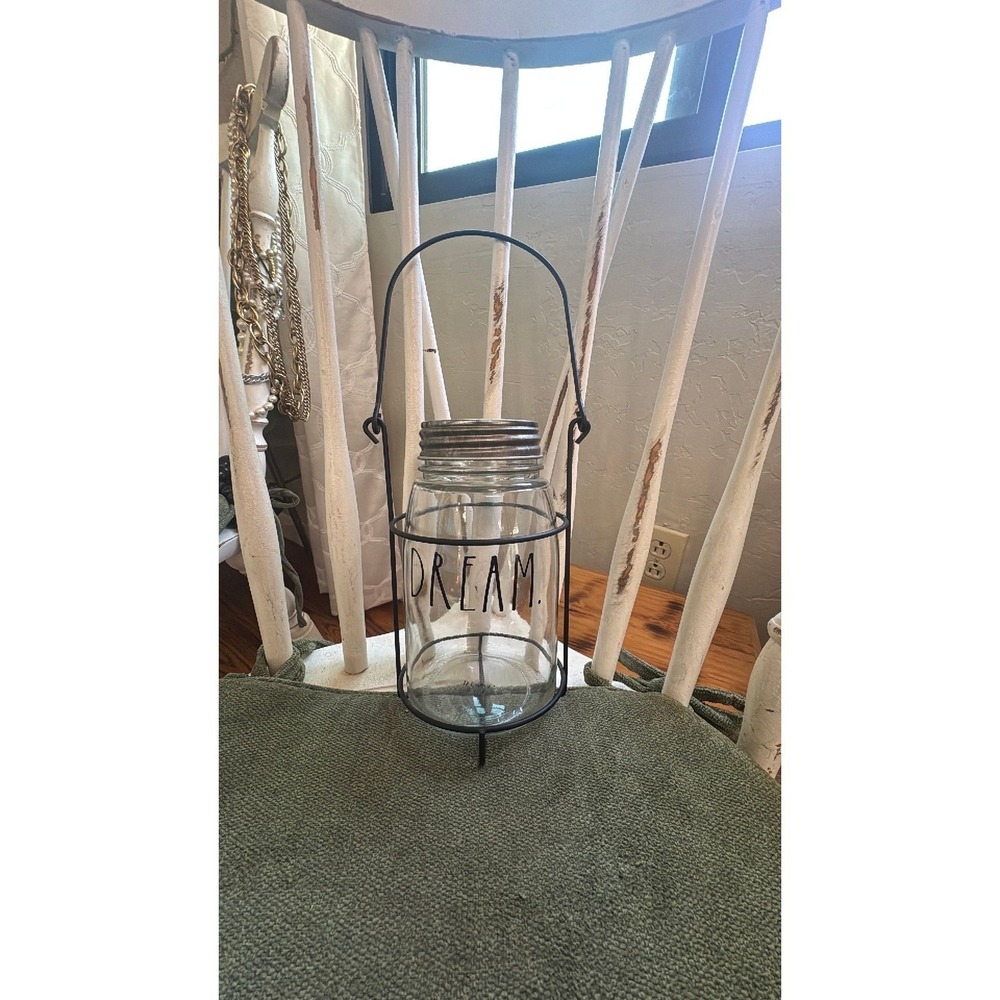 Rae Dunn DREAM mason jar hanging rod iron w/lid